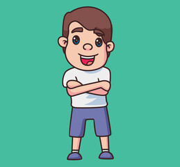 little boy crossed arms cartoon illustration