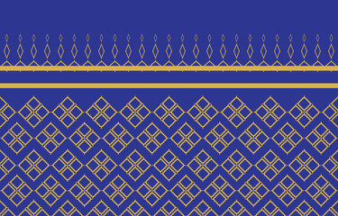Thai art in gold color pattern on blue background. Thai golden geometrical pattern on blue background. Original Thai style wallpaper.