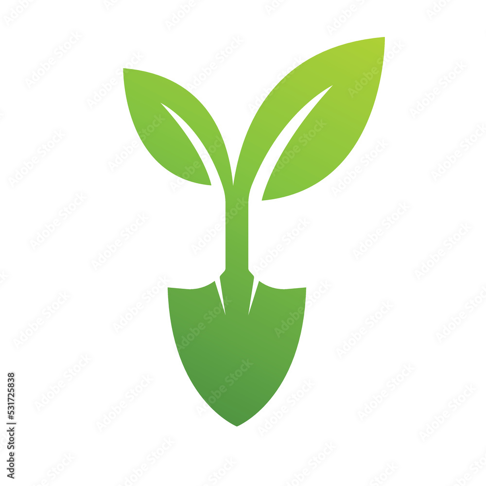 Poster shovel tree leaf spade nature Green garden environment template vector illustration. Agriculture icon design