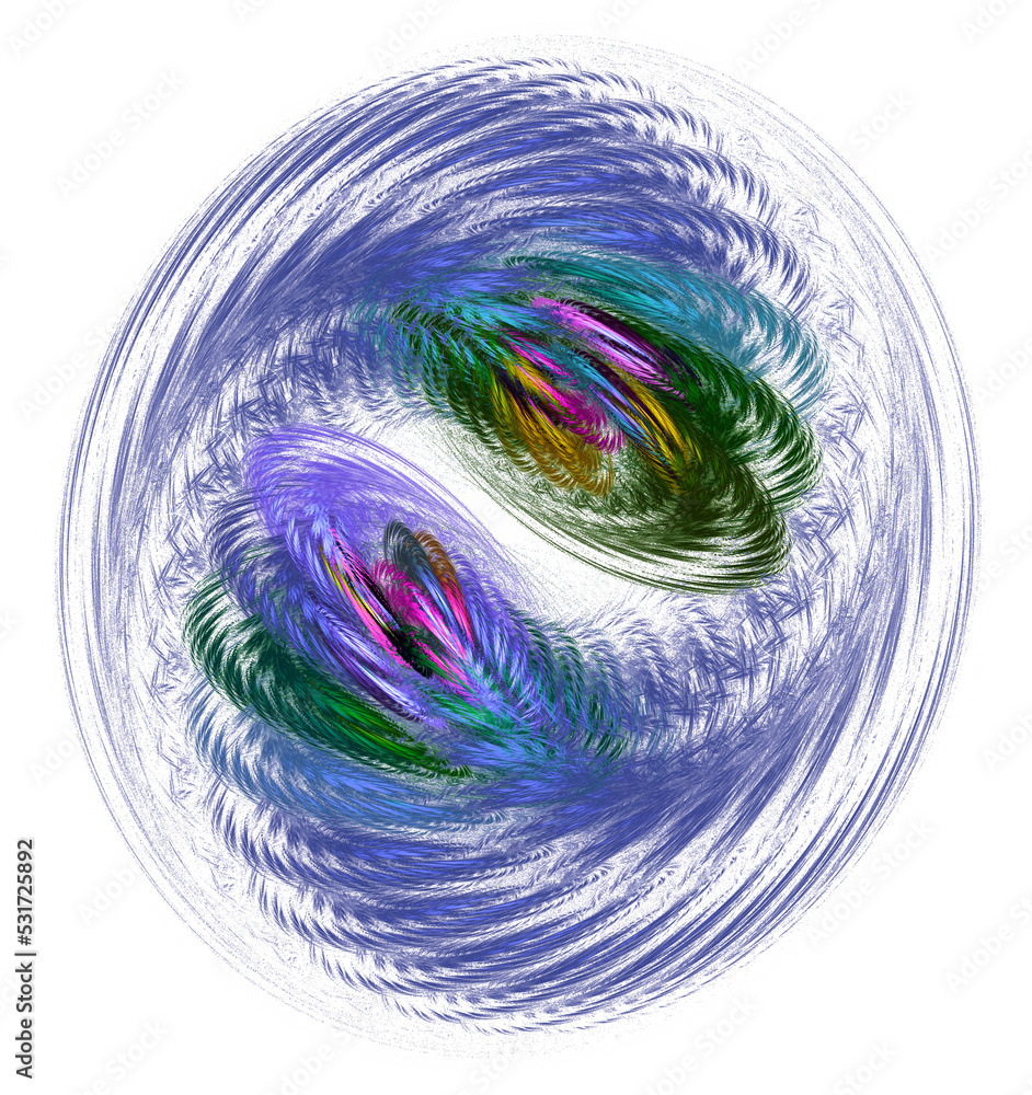 Poster openwork round pattern of colorful abstract feathers in pastel shades. abstract fractal texture. ico