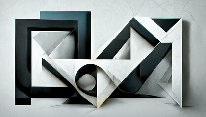 Deconstructed postmodern inspired artwork of vector abstract symbols with bold geometric shapes