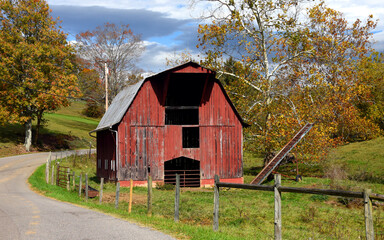 Barn Sits in Curve of Country Road