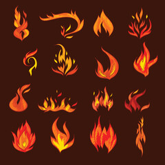 Fire flame burn flare decorative icons set isolated vector illustration