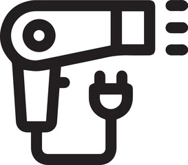dryer hair icon, hairdryer with blow air, use appliance, thin line web symbol on white background