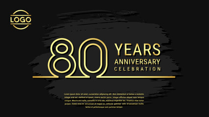 80 years anniversary celebration, anniversary celebration template design with gold color isolated on black brush background. vector template illustration