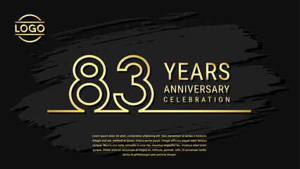 83 years anniversary celebration, anniversary celebration template design with gold color isolated on black brush background. vector template illustration