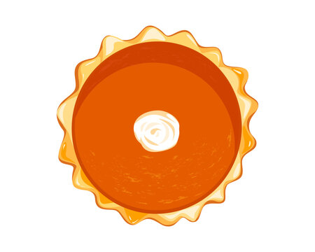 Pumpkin pie. Illustration of a traditional pumpkin pie with whipped cream.