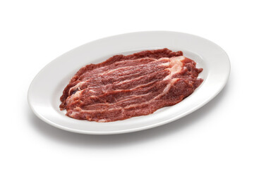 beef cheek meat, raw offal meat before grilling, Korean barbecue ingredient