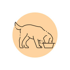Feeding golden retriever puppy color line icon. Pictogram for web page