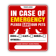  Pet Emergency Alert Sticker. Fire Rescue. Print announcements. Databases