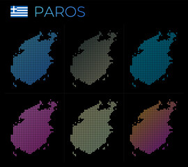 Fototapeta premium Paros dotted map set. Map of Paros in a dotted style. Borders of the island filled with beautiful smooth gradient circles. Appealing vector illustration.