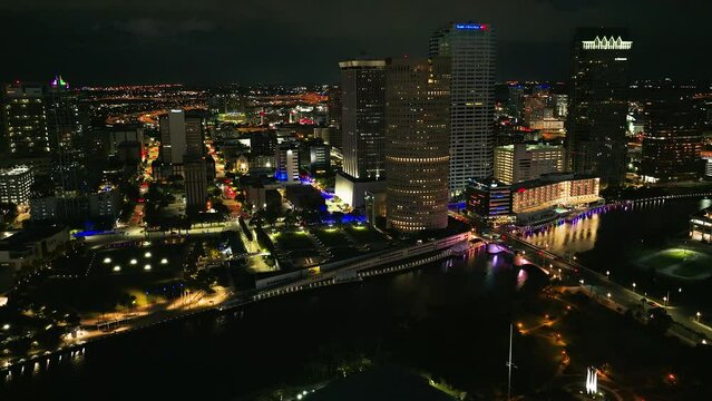 Tampa Florida USA drone. City at night