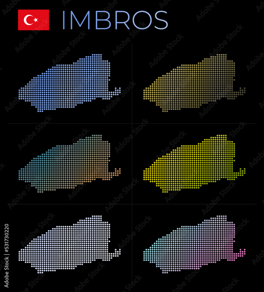 Poster imbros dotted map set. map of imbros in dotted style. borders of the island filled with beautiful sm