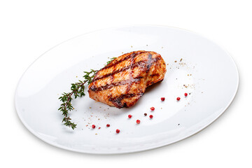 Grilled chicken breast on white background