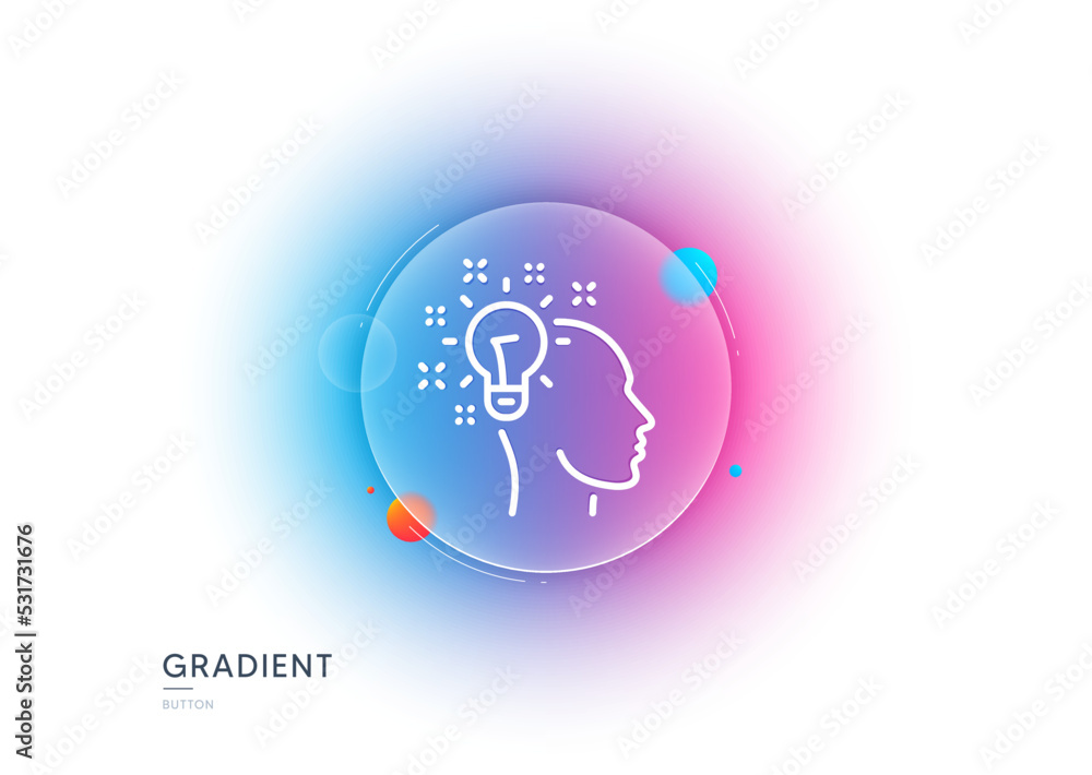 Poster idea line icon. gradient blur button with glassmorphism. human head with light bulb sign. inspiratio
