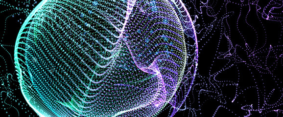 Futuristic digital wave with dots. Dark cyberspace