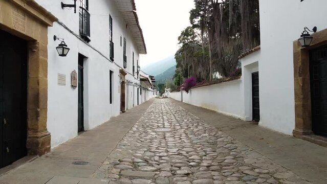 Drone aerial view of Villa de Leyva ,  Boyac&aacute;, Colombia. The colonial city with stone-paved streets and the Plaza Mayor the second largest square in South America