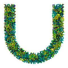 Letter U made of small iridescent letters z, 3d rendering