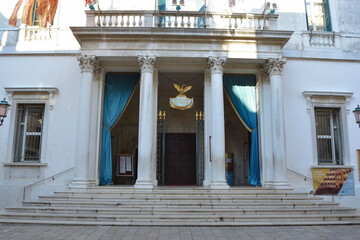 Exterior of famous Gran Teatro La Fenice Phoenix, 1776 - famous opera house in Venice, Italy.