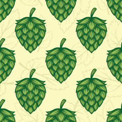 Vector Seamless Pattern with Colored Hand Drawn Cartoon Hop, Repeated Hop Print. Hop Design for Textile, Wallpapers, Cards, Fabrics, Packaging, Wrapping