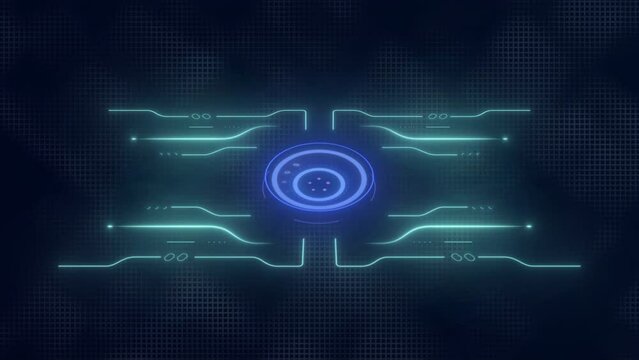 4k video of abstract digital blue circle on dark background.