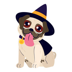 Isolated cute french bull dog with a halloween witch costume Vector