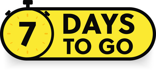 7 days to go last countdown icon. One day go sale price offer promo deal timer. 7 days only