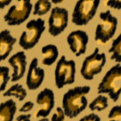 Leopard seamless pattern. Hand drawn cheetah and wild cat skin surface. Endless ethnic wild animal background. For fabric and wrapping paper.