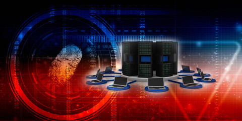 3d illustration Data center server connected computer network