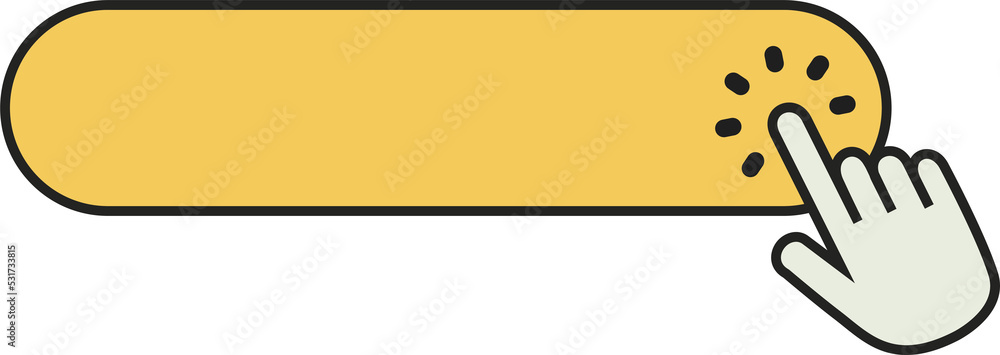 Aufkleber click here button with hand clicking icon