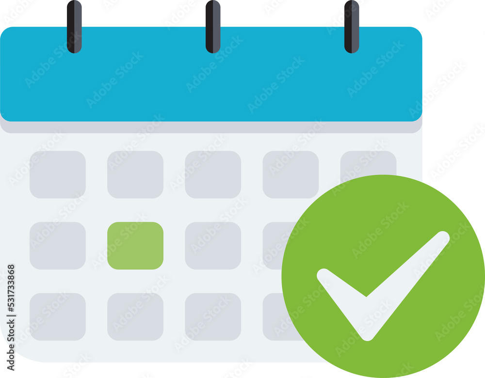 Fototapete calendar with checkmark or tick notice icon vector. flat cartoon event reminder with check mark as a