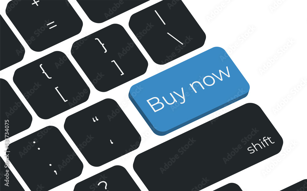 Poster buy now button on keyboard keys vector. simple style