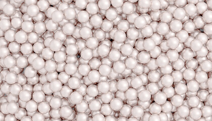 Scattered of Light Pearls. Pile of gems. 3D Render. Top View.