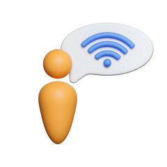 Cartoon human with wireless network symbol Wi-fi isolated 3d icon rendering illustration