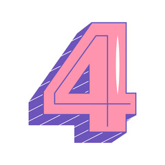 4, vintage number four, retro bold font, typeface. pop art stylized text. old school style letters, numbers, symbols.