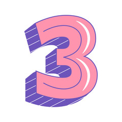 3, vintage number three, retro bold font, typeface. pop art stylized text. old school style letters, numbers, symbols.