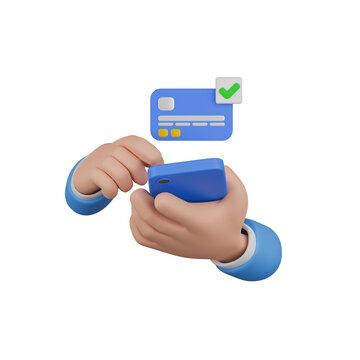3D Hand using Mobile phone to payment by credit card and send gift box for online shopping. 3d render