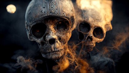 Abstract, surreal, creepy skull in smoke.Digital art