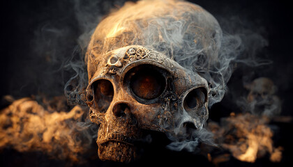 Abstract, surreal, creepy skull in smoke.Digital art