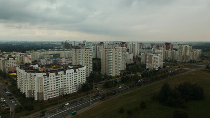 Dormitory area of a big city. Urban landscape. Aerial photography.