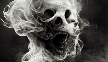 Fototapeta premium Abstract, surreal, creepy skull of smoke.Digital art