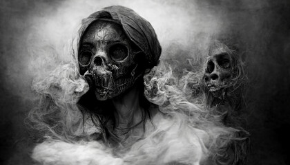 Abstract, surreal, creepy skull of smoke.Digital art