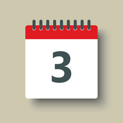 Vector icon calendar day number 3, 3th day month