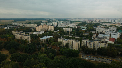 Dormitory area of a big city. Urban landscape. Aerial photography.