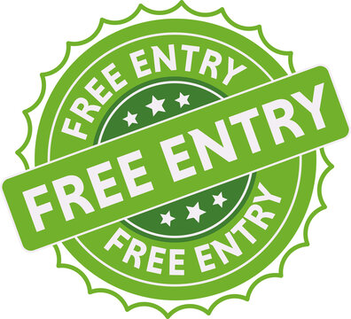 Free entry rubber stamp isolated on white background. Grunge round seal with text, ink texture and splatter and blots