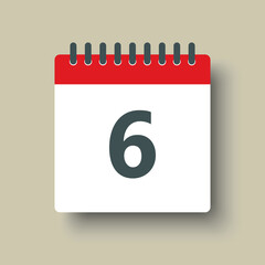 Vector icon calendar day number 6, 6th day month