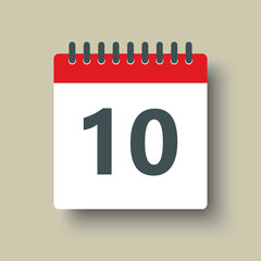 Vector icon calendar day number 10, 10th day month
