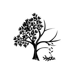 Vector illustration of a tree with half dead and withered, tree bark, drought vector.