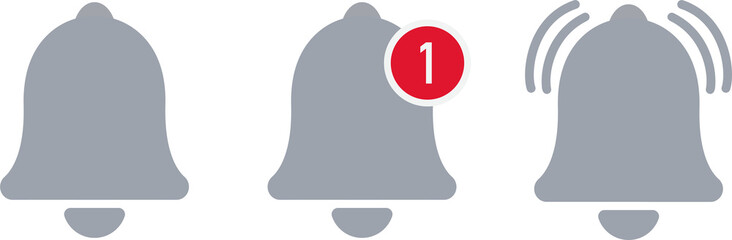 Notification bell icon for incoming inbox message. Vector ringing bell and notification number sign for alarm clock and smartphone application alert