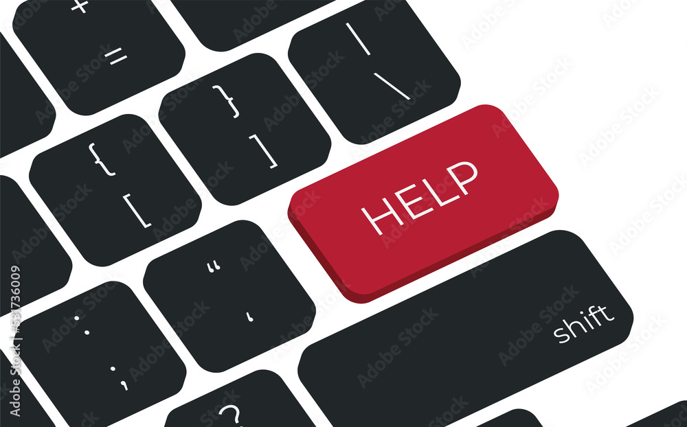 Aufkleber Help button on keyboard keys vector. Simple style